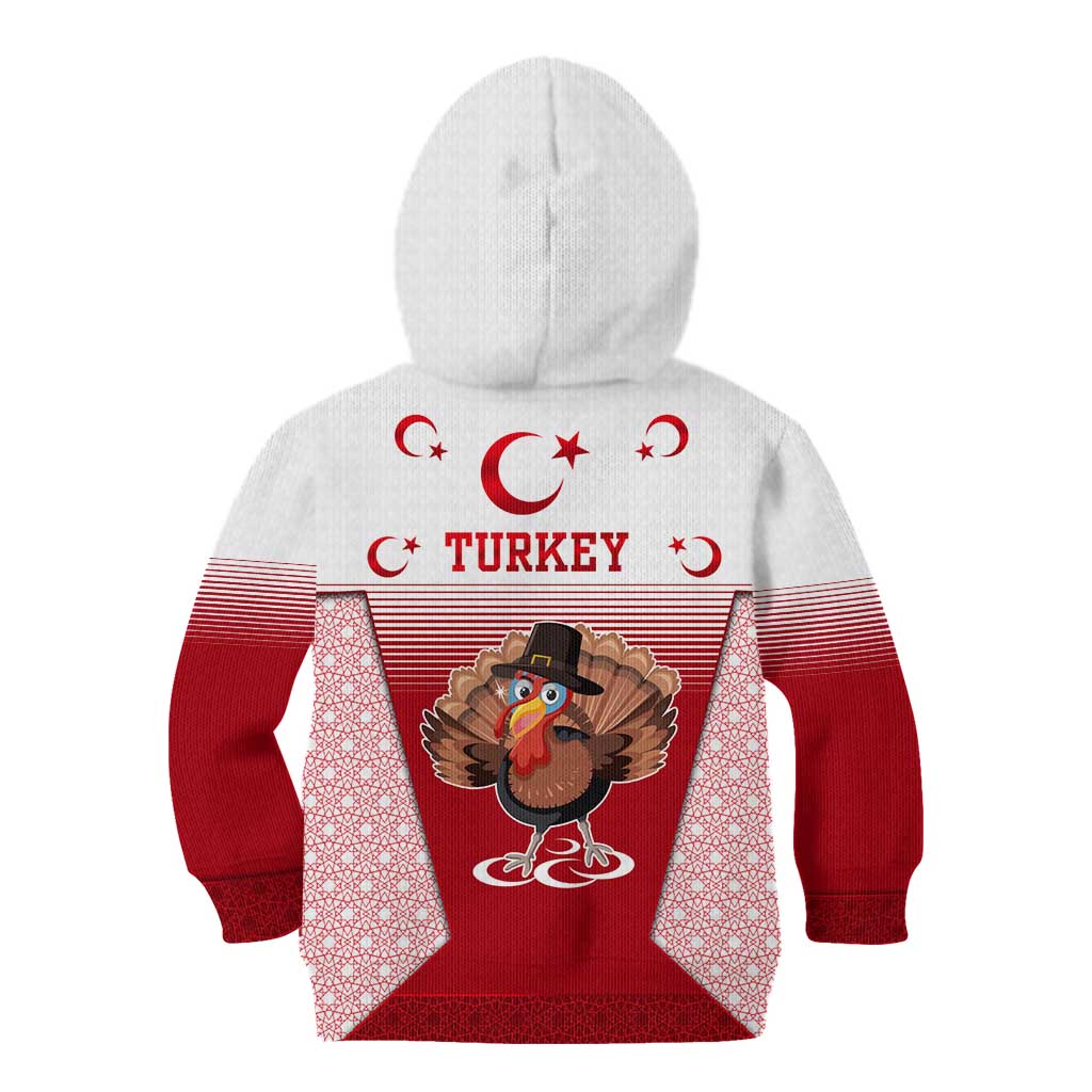 Turkey National Emblem and Cartoon Turkey Bird Kid Hoodie with Red and White Gradient Design