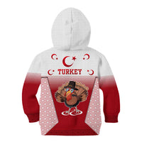 Turkey National Emblem and Cartoon Turkey Bird Kid Hoodie with Red and White Gradient Design