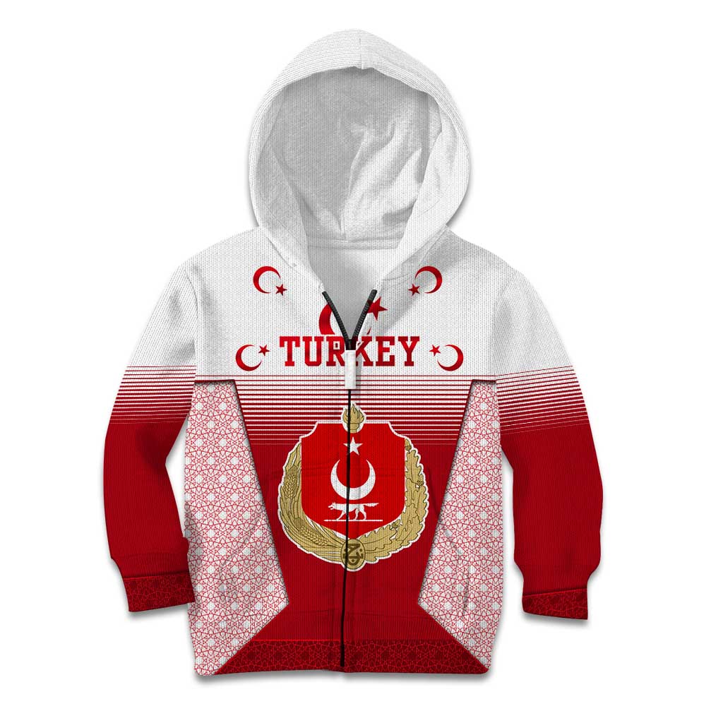 Turkey National Emblem and Cartoon Turkey Bird Kid Hoodie with Red and White Gradient Design
