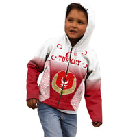 Turkey National Emblem and Cartoon Turkey Bird Kid Hoodie with Red and White Gradient Design