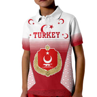 Turkey National Emblem and Cartoon Turkey Bird Kid Polo Shirt with Red and White Gradient Design