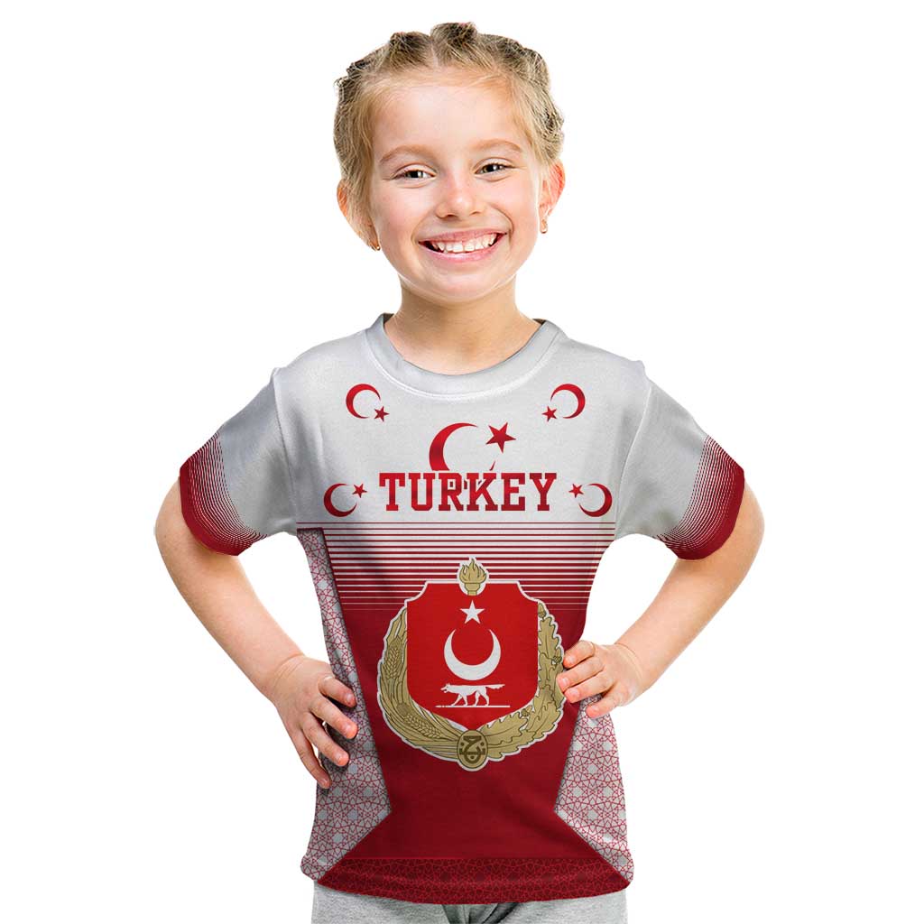 Turkey National Emblem and Cartoon Turkey Bird Kid T Shirt with Red and White Gradient Design