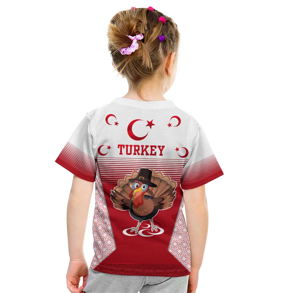 Turkey National Emblem and Cartoon Turkey Bird Kid T Shirt with Red and White Gradient Design
