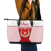 Turkey National Emblem and Cartoon Turkey Bird Leather Tote Bag with Red and White Gradient Design