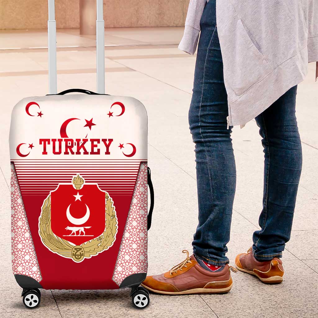 Turkey National Emblem and Cartoon Turkey Bird Luggage Cover with Red and White Gradient Design