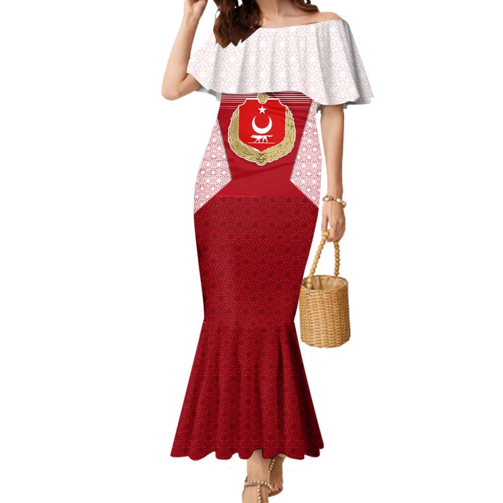 Turkey National Emblem and Cartoon Turkey Bird Mermaid Dress with Red and White Gradient Design