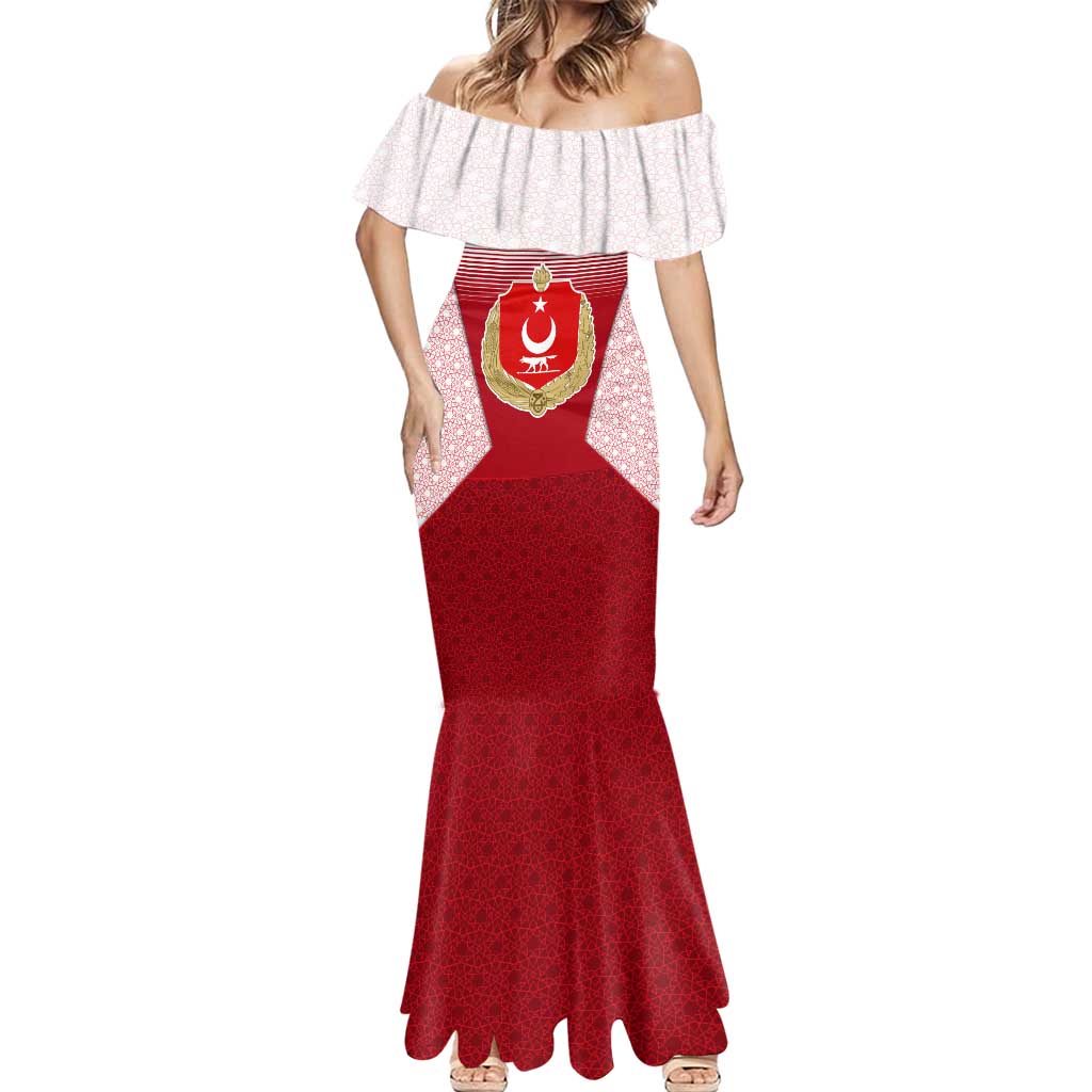 Turkey National Emblem and Cartoon Turkey Bird Mermaid Dress with Red and White Gradient Design