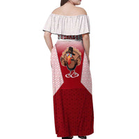 Turkey National Emblem and Cartoon Turkey Bird Off Shoulder Maxi Dress with Red and White Gradient Design