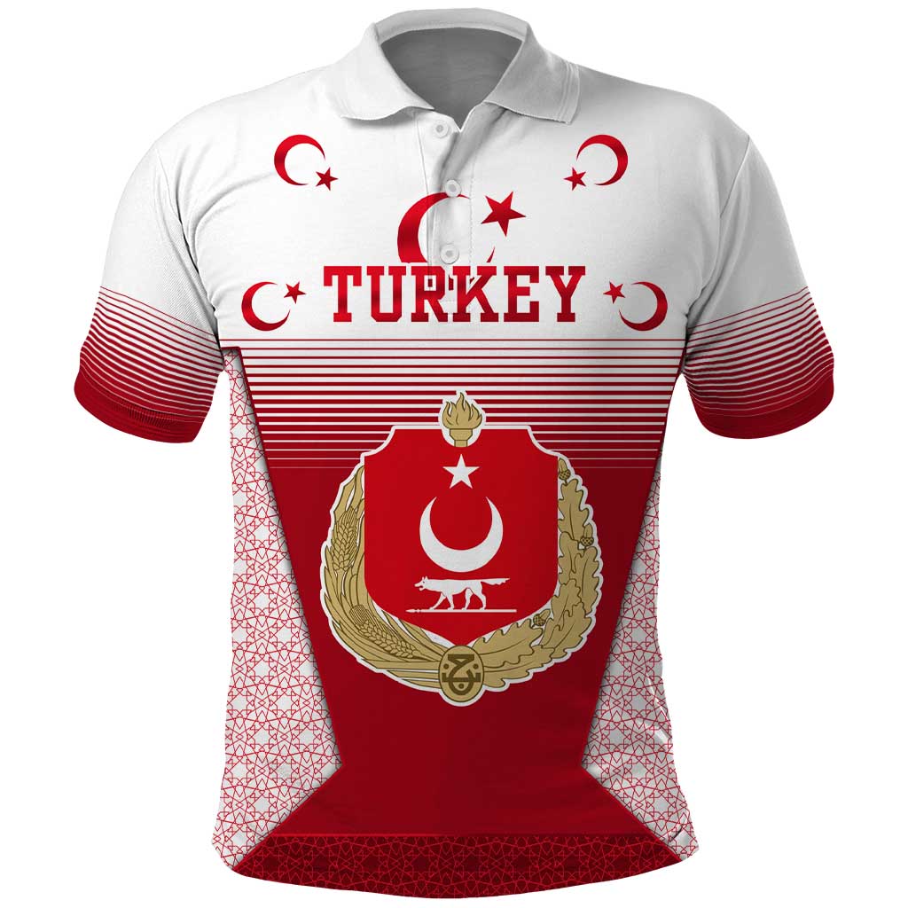 Turkey National Emblem and Cartoon Turkey Bird Polo Shirt with Red and White Gradient Design