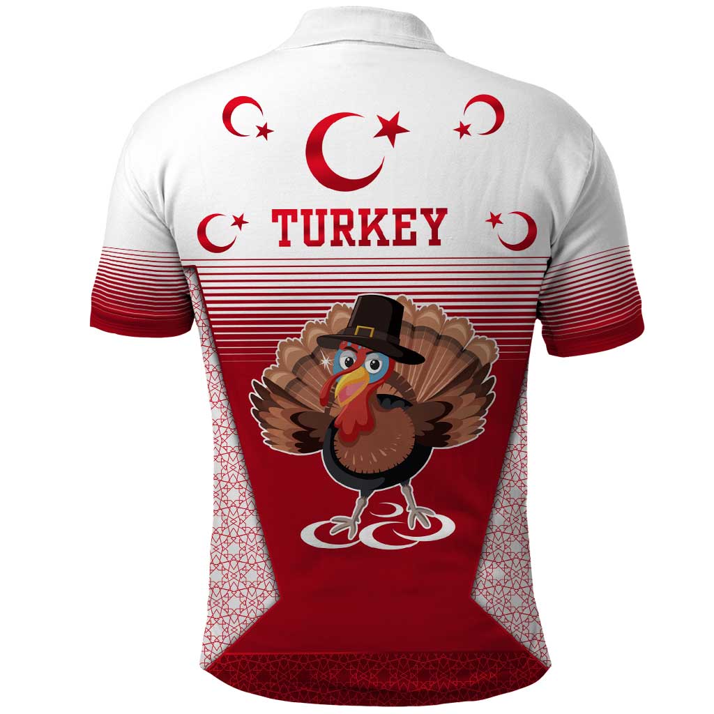 Turkey National Emblem and Cartoon Turkey Bird Polo Shirt with Red and White Gradient Design