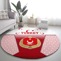 Turkey National Emblem and Cartoon Turkey Bird Round Carpet with Red and White Gradient Design