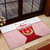Turkey National Emblem and Cartoon Turkey Bird Rubber Doormat with Red and White Gradient Design