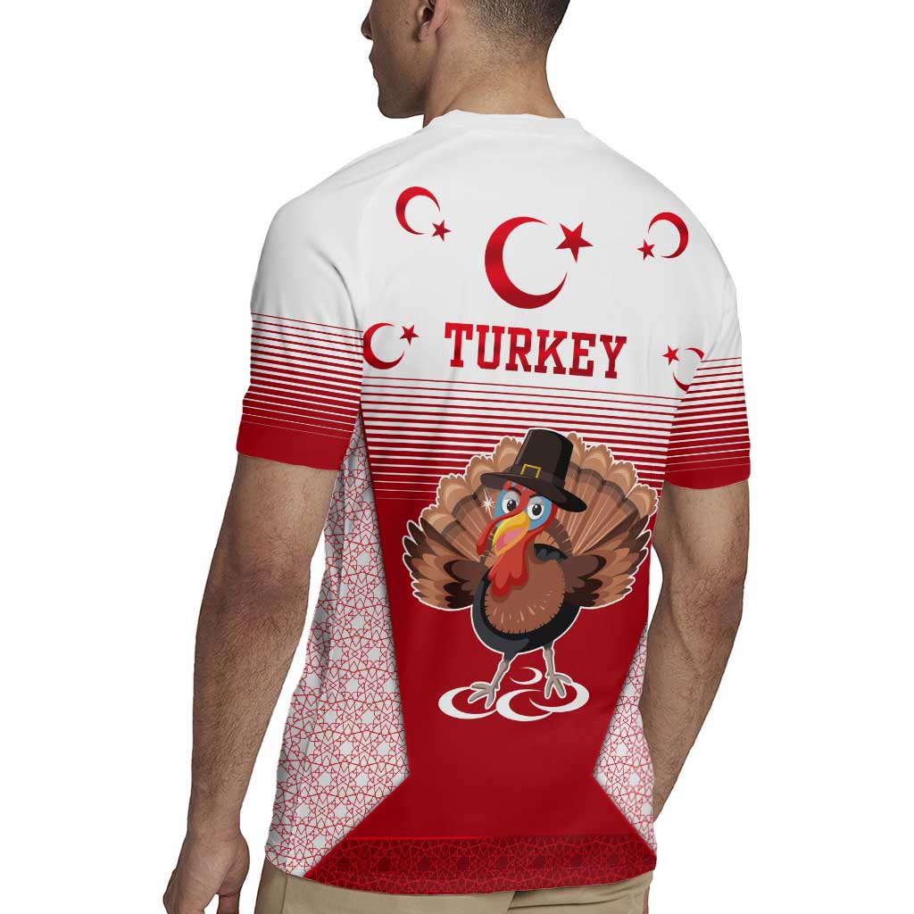 Turkey National Emblem and Cartoon Turkey Bird Rugby Jersey with Red and White Gradient Design