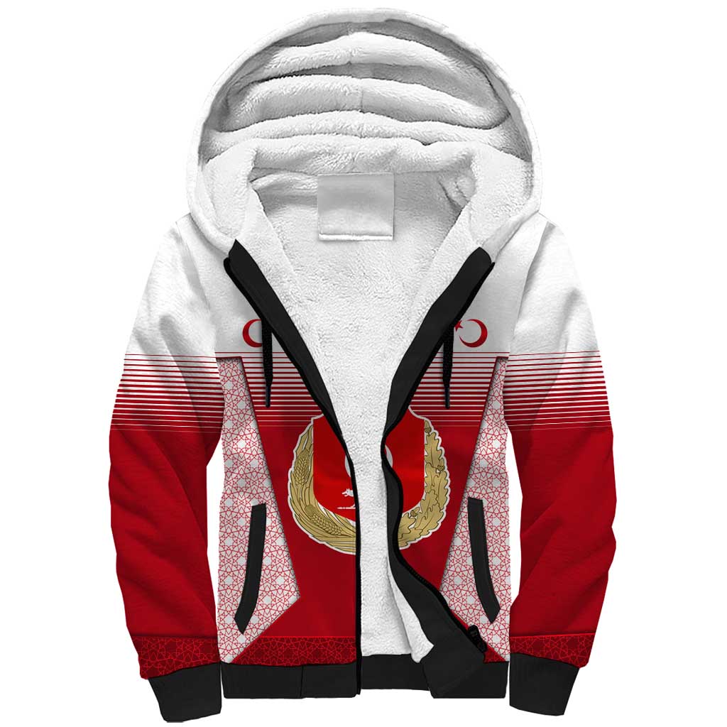 Turkey National Emblem and Cartoon Turkey Bird Sherpa Hoodie with Red and White Gradient Design