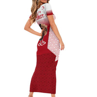 Turkey National Emblem and Cartoon Turkey Bird Short Sleeve Bodycon Dress with Red and White Gradient Design