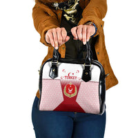 Turkey National Emblem and Cartoon Turkey Bird Shoulder Handbag with Red and White Gradient Design