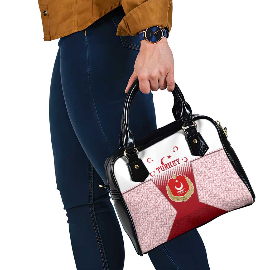 Turkey National Emblem and Cartoon Turkey Bird Shoulder Handbag with Red and White Gradient Design