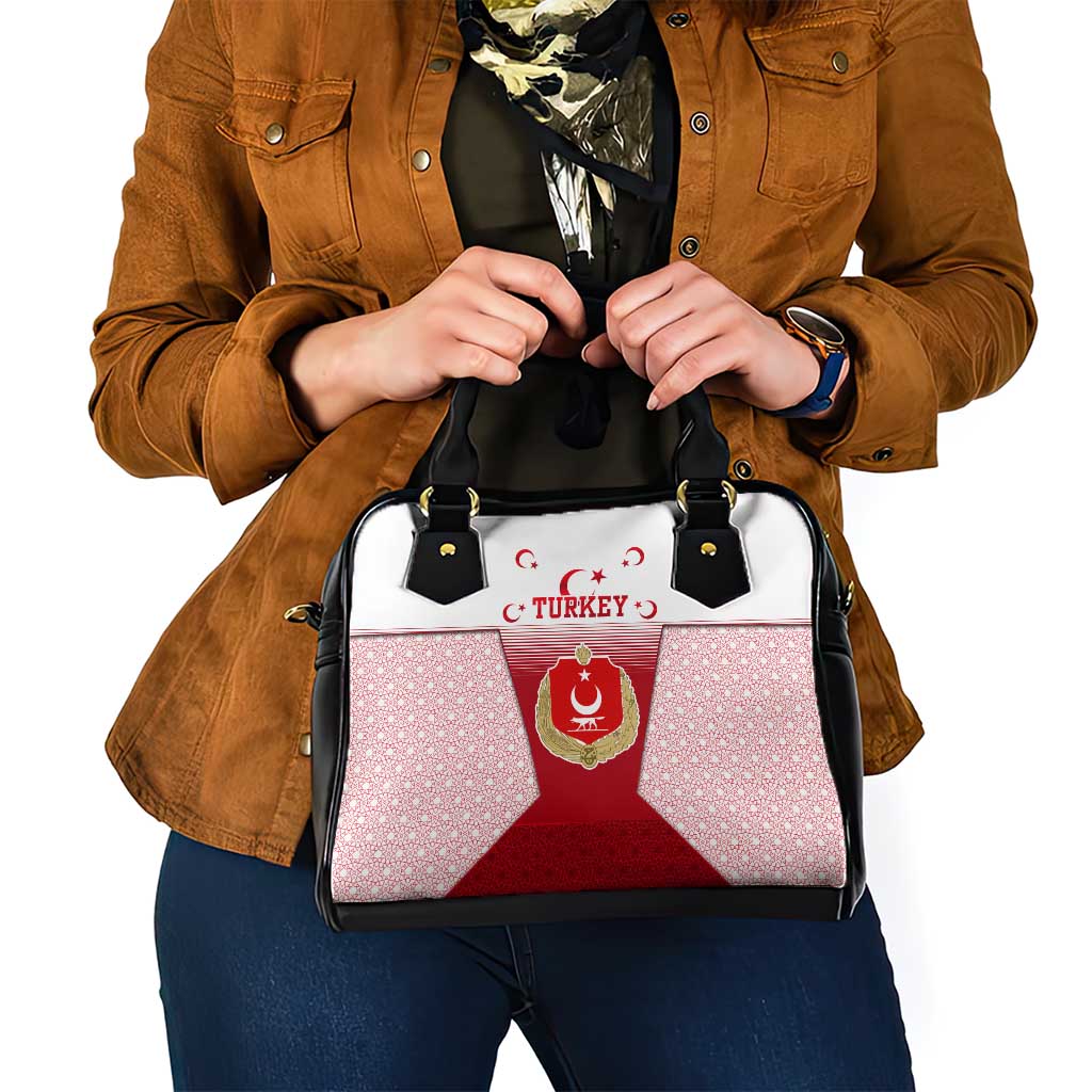 Turkey National Emblem and Cartoon Turkey Bird Shoulder Handbag with Red and White Gradient Design