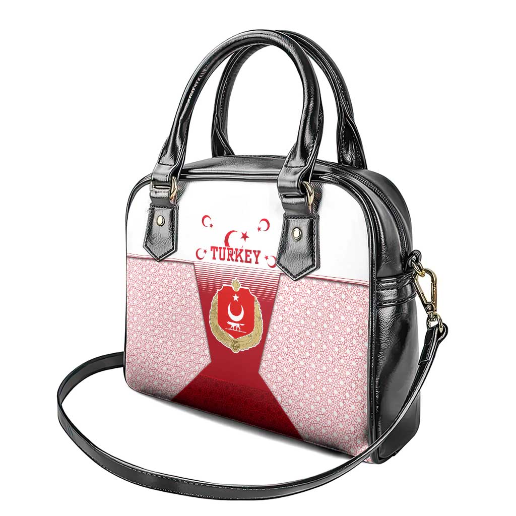 Turkey National Emblem and Cartoon Turkey Bird Shoulder Handbag with Red and White Gradient Design
