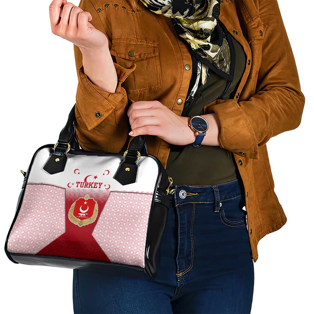 Turkey National Emblem and Cartoon Turkey Bird Shoulder Handbag with Red and White Gradient Design