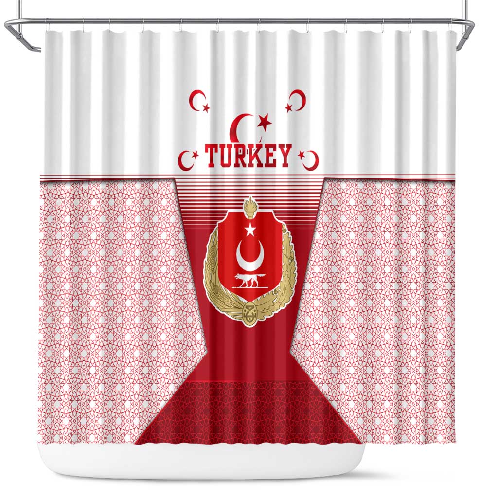 Turkey National Emblem and Cartoon Turkey Bird Shower Curtain with Red and White Gradient Design
