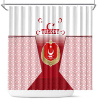Turkey National Emblem and Cartoon Turkey Bird Shower Curtain with Red and White Gradient Design