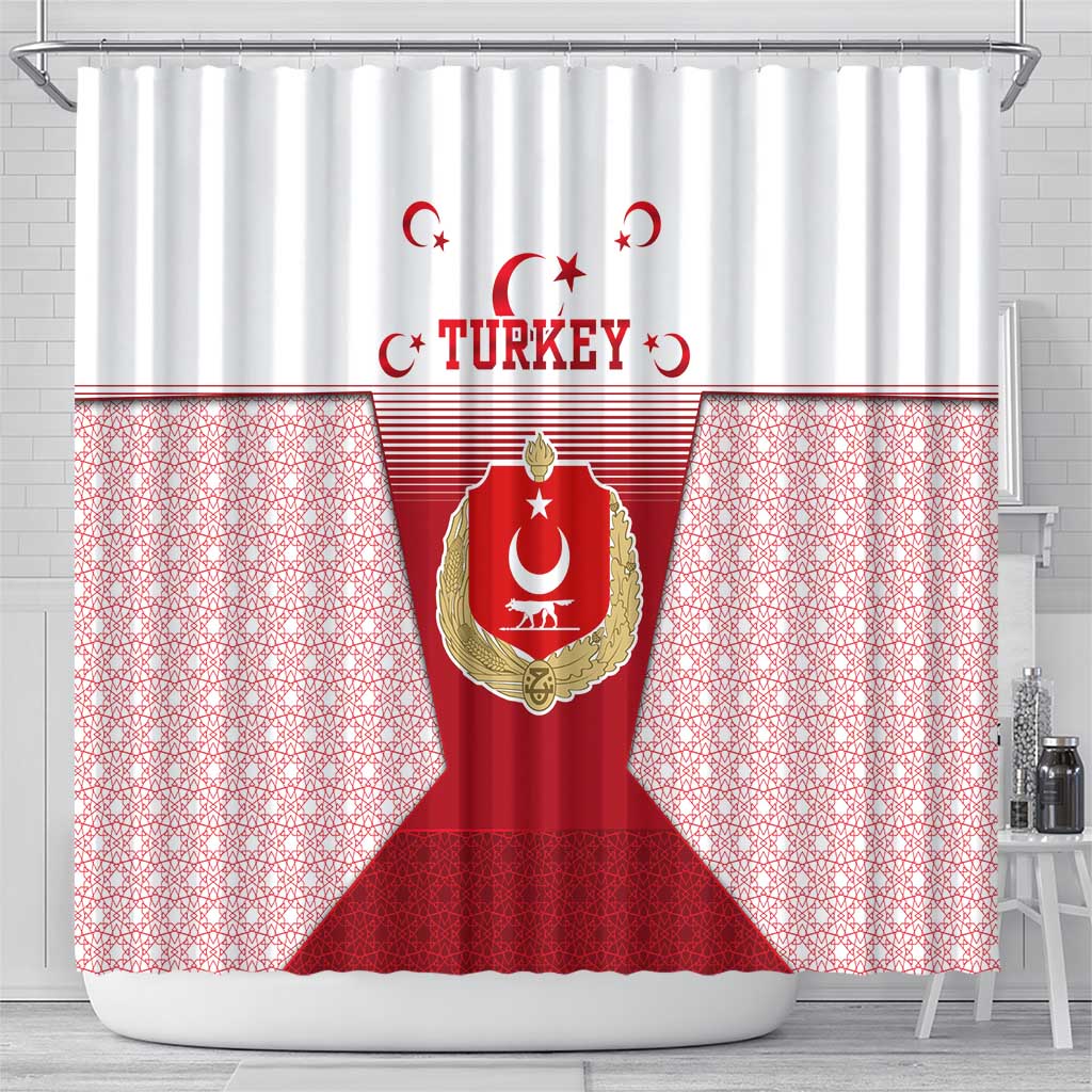 Turkey National Emblem and Cartoon Turkey Bird Shower Curtain with Red and White Gradient Design