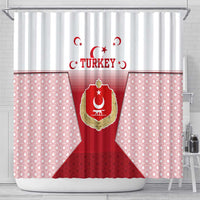 Turkey National Emblem and Cartoon Turkey Bird Shower Curtain with Red and White Gradient Design