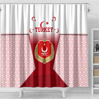 Turkey National Emblem and Cartoon Turkey Bird Shower Curtain with Red and White Gradient Design