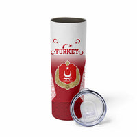 Turkey National Emblem and Cartoon Turkey Bird Skinny Tumbler with Red and White Gradient Design