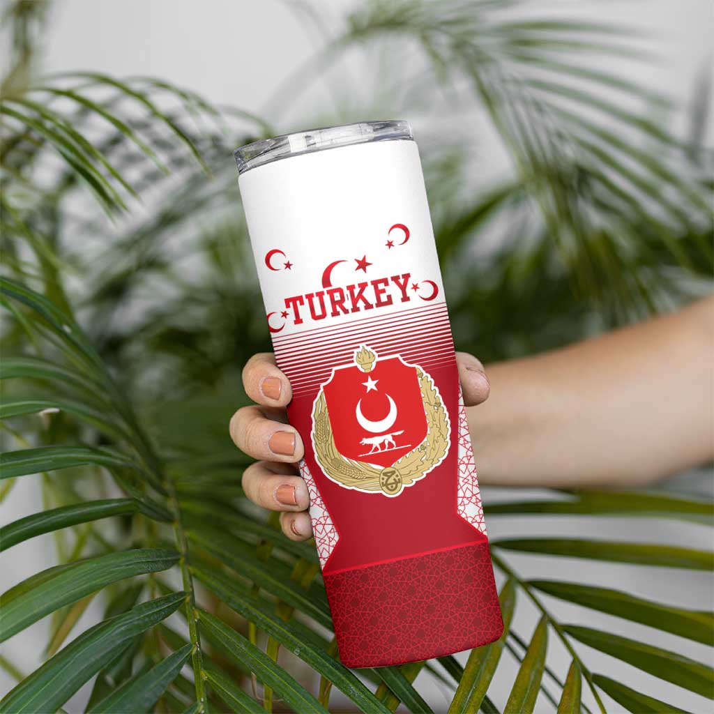 Turkey National Emblem and Cartoon Turkey Bird Skinny Tumbler with Red and White Gradient Design