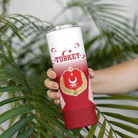 Turkey National Emblem and Cartoon Turkey Bird Skinny Tumbler with Red and White Gradient Design