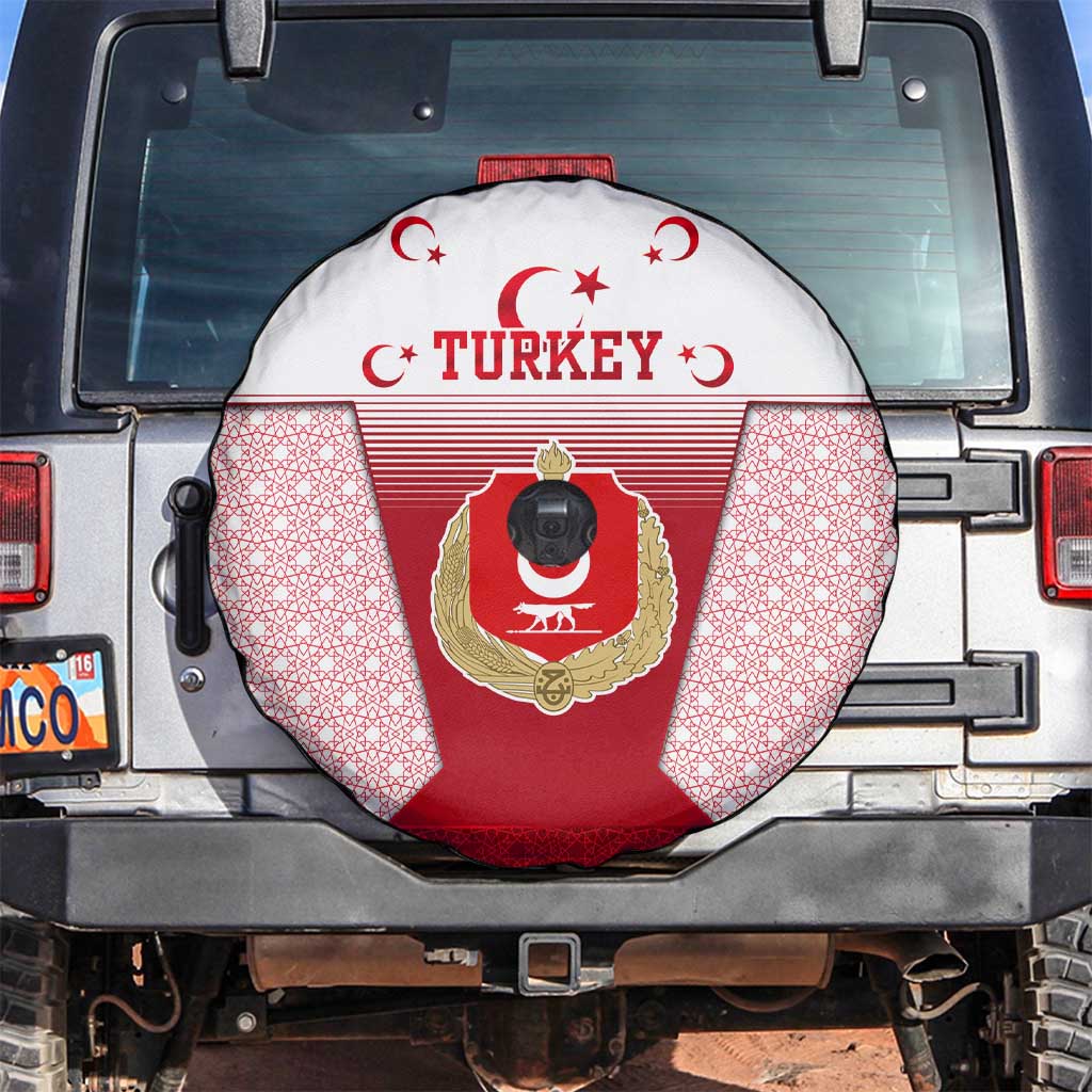 Turkey National Emblem and Cartoon Turkey Bird Spare Tire Cover with Red and White Gradient Design