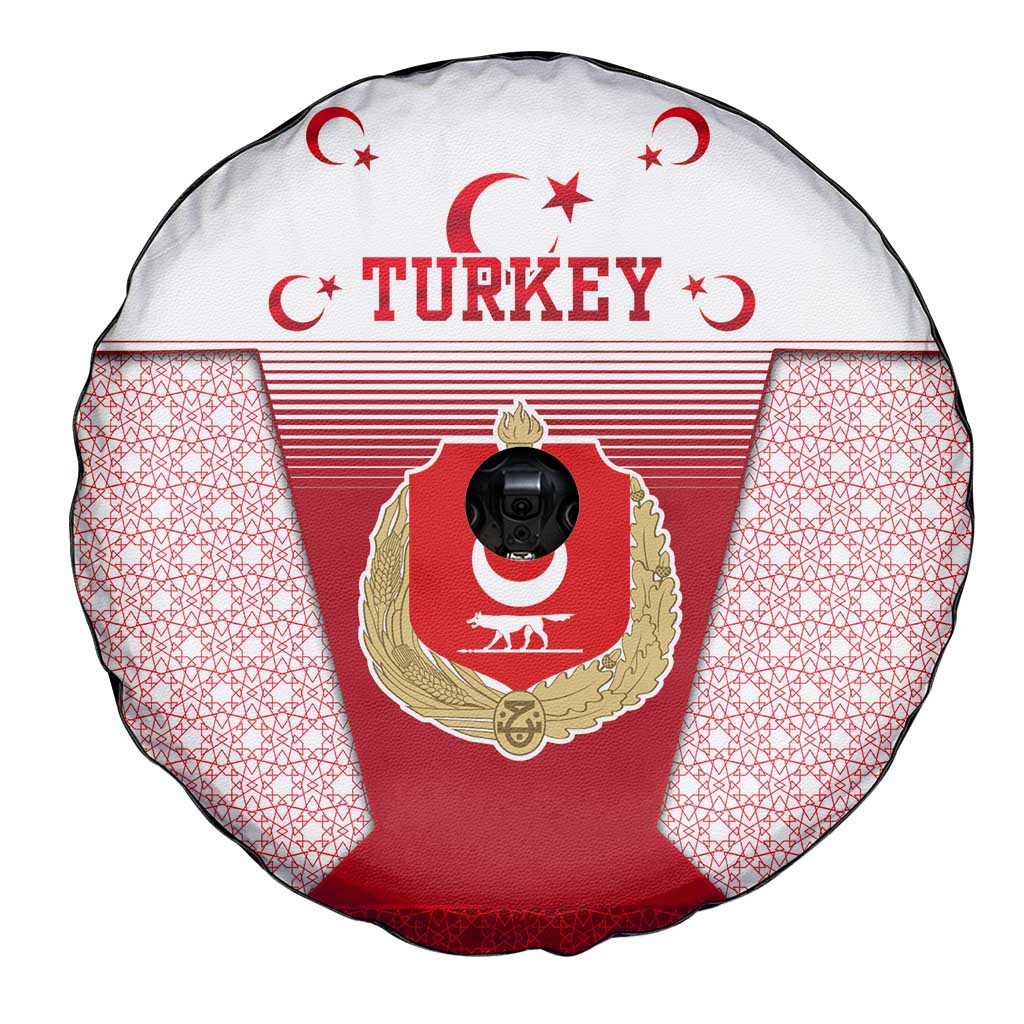 Turkey National Emblem and Cartoon Turkey Bird Spare Tire Cover with Red and White Gradient Design