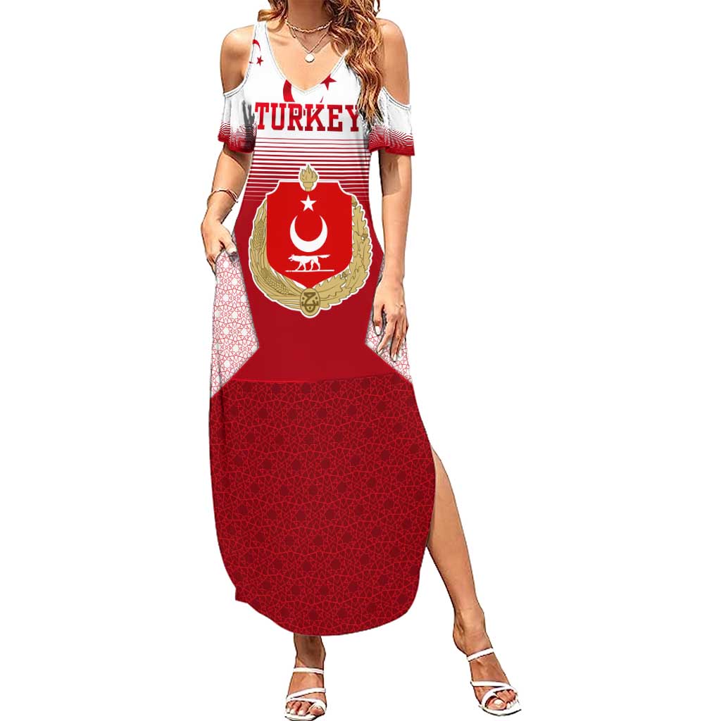 Turkey National Emblem and Cartoon Turkey Bird Summer Maxi Dress with Red and White Gradient Design