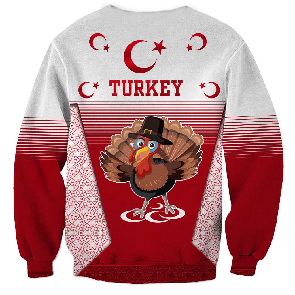 Turkey National Emblem and Cartoon Turkey Bird Sweatshirt with Red and White Gradient Design