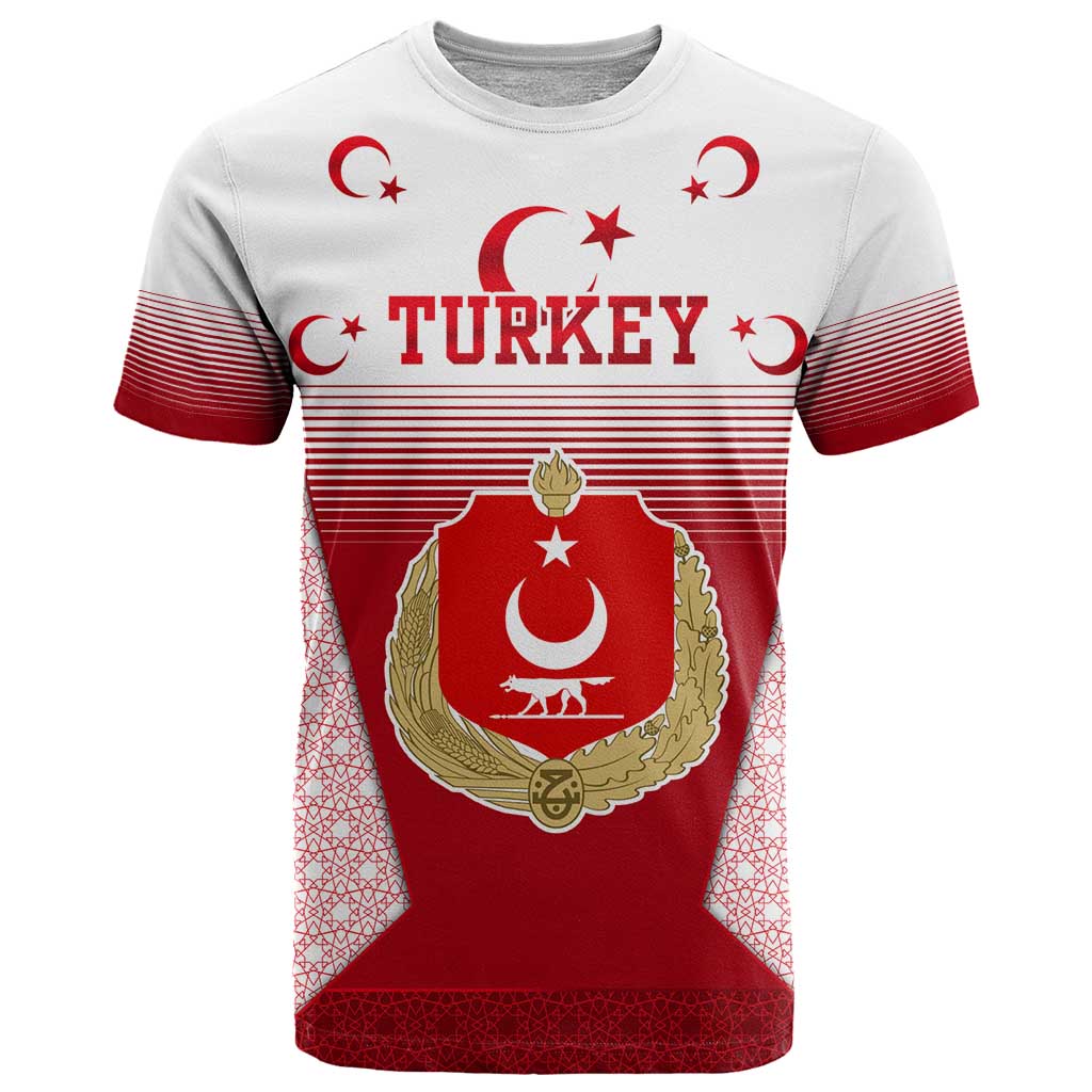 Turkey National Emblem and Cartoon Turkey Bird T Shirt with Red and White Gradient Design