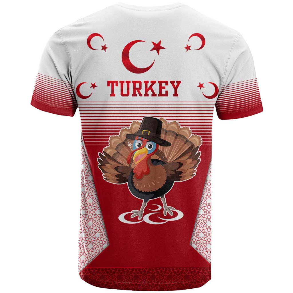 Turkey National Emblem and Cartoon Turkey Bird T Shirt with Red and White Gradient Design