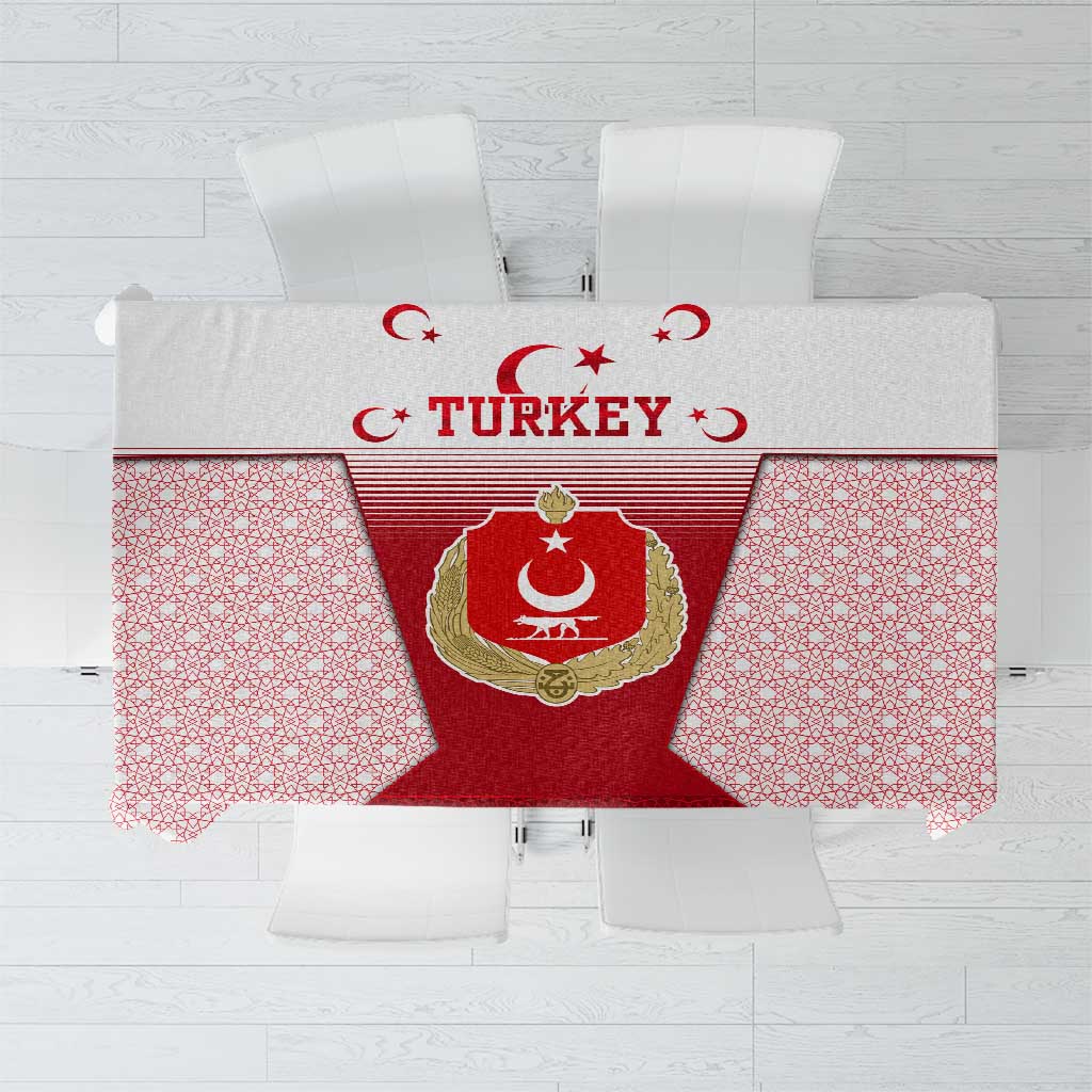 Turkey National Emblem and Cartoon Turkey Bird Tablecloth with Red and White Gradient Design
