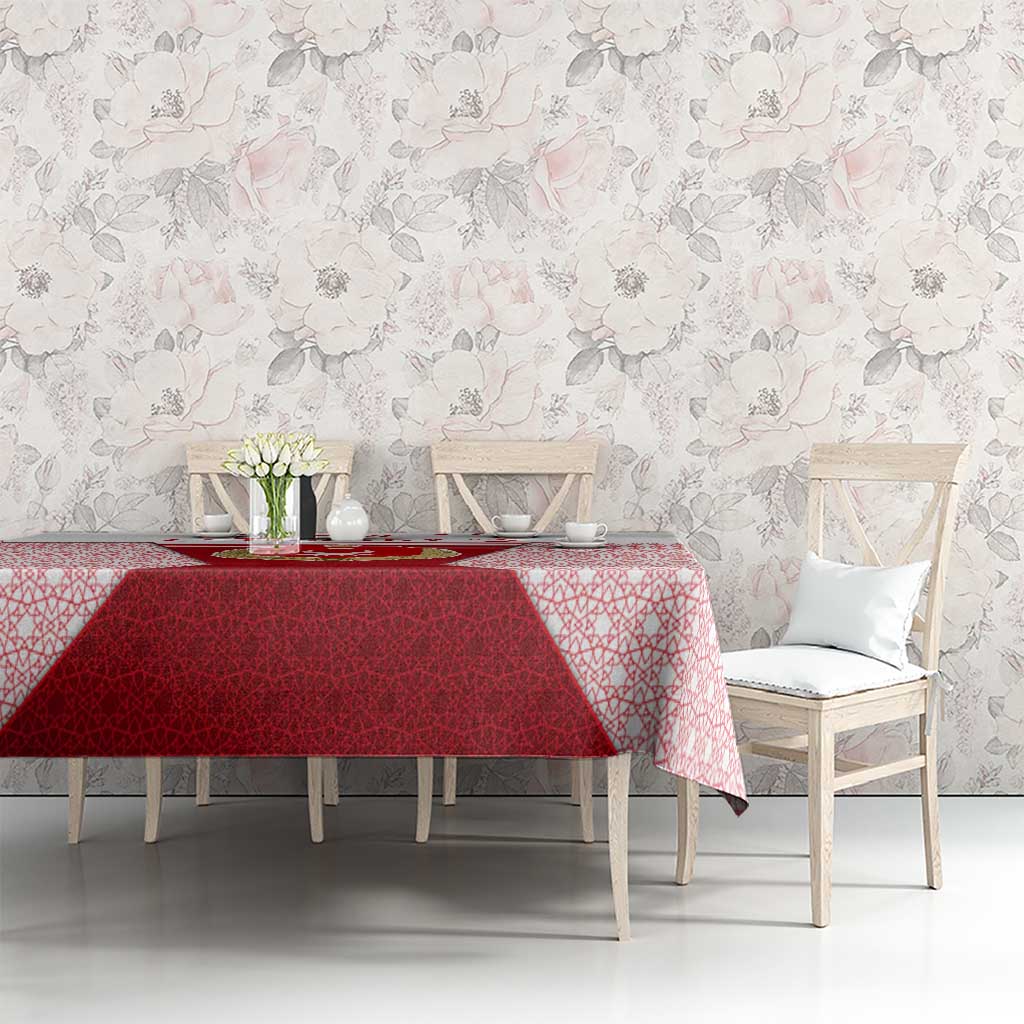 Turkey National Emblem and Cartoon Turkey Bird Tablecloth with Red and White Gradient Design