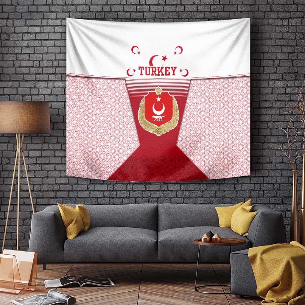 Turkey National Emblem and Cartoon Turkey Bird Tapestry with Red and White Gradient Design
