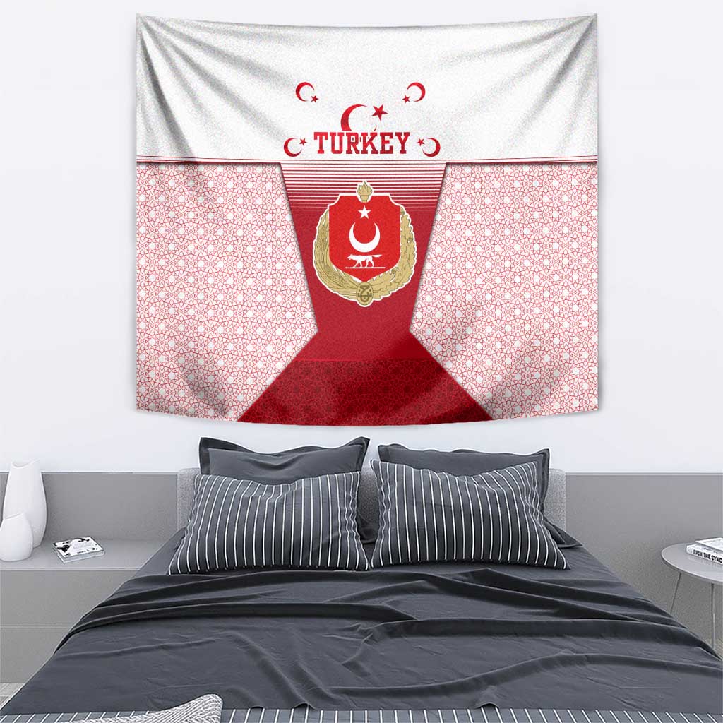 Turkey National Emblem and Cartoon Turkey Bird Tapestry with Red and White Gradient Design