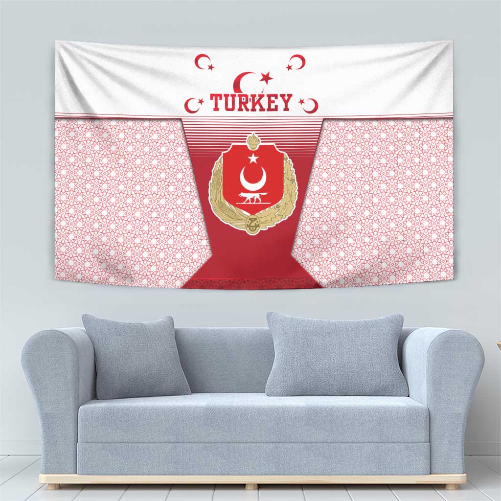Turkey National Emblem and Cartoon Turkey Bird Tapestry with Red and White Gradient Design