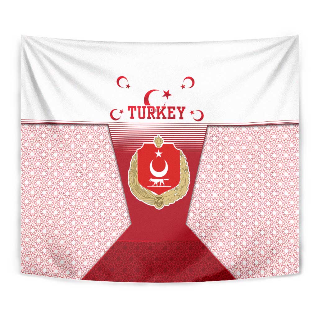 Turkey National Emblem and Cartoon Turkey Bird Tapestry with Red and White Gradient Design