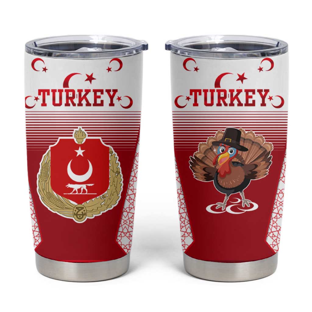Turkey National Emblem and Cartoon Turkey Bird Tumbler Cup with Red and White Gradient Design