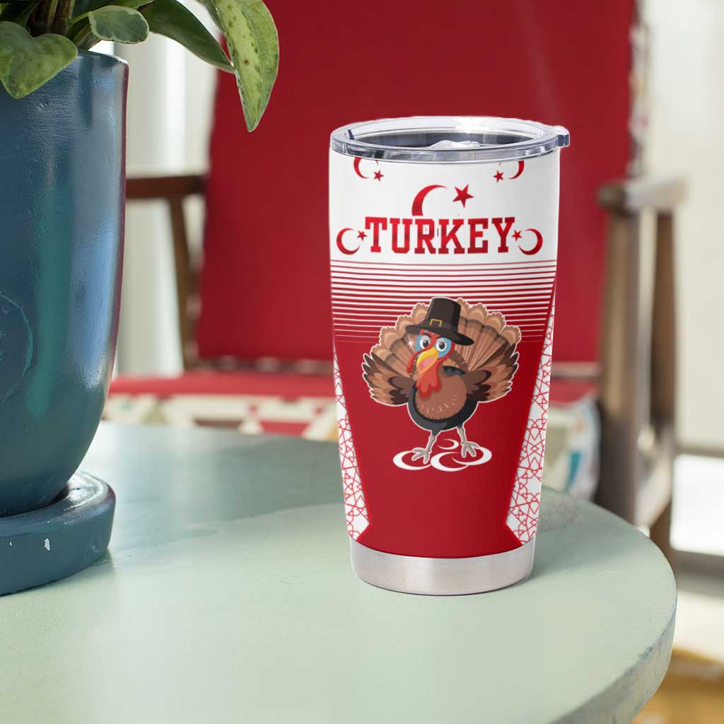 Turkey National Emblem and Cartoon Turkey Bird Tumbler Cup with Red and White Gradient Design