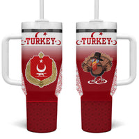 Turkey National Emblem and Cartoon Turkey Bird Tumbler With Handle with Red and White Gradient Design