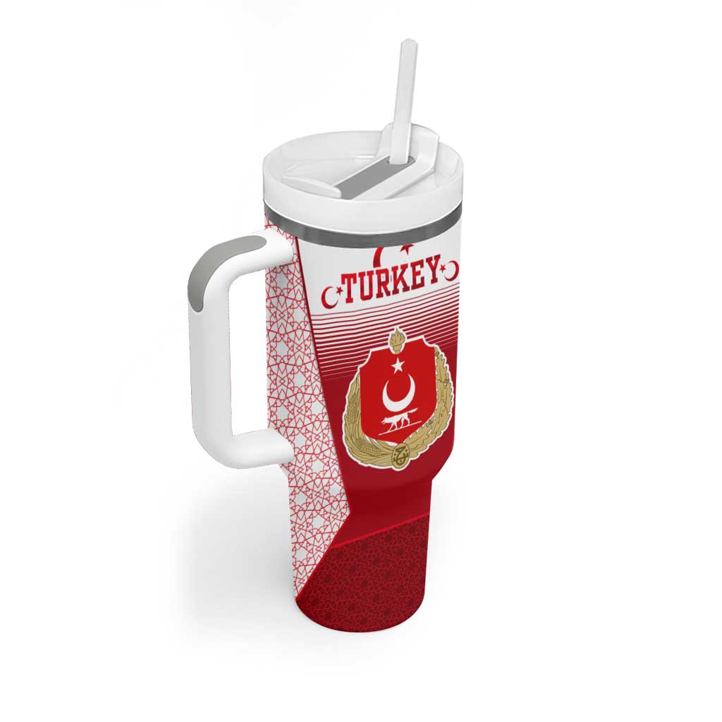 Turkey National Emblem and Cartoon Turkey Bird Tumbler With Handle with Red and White Gradient Design