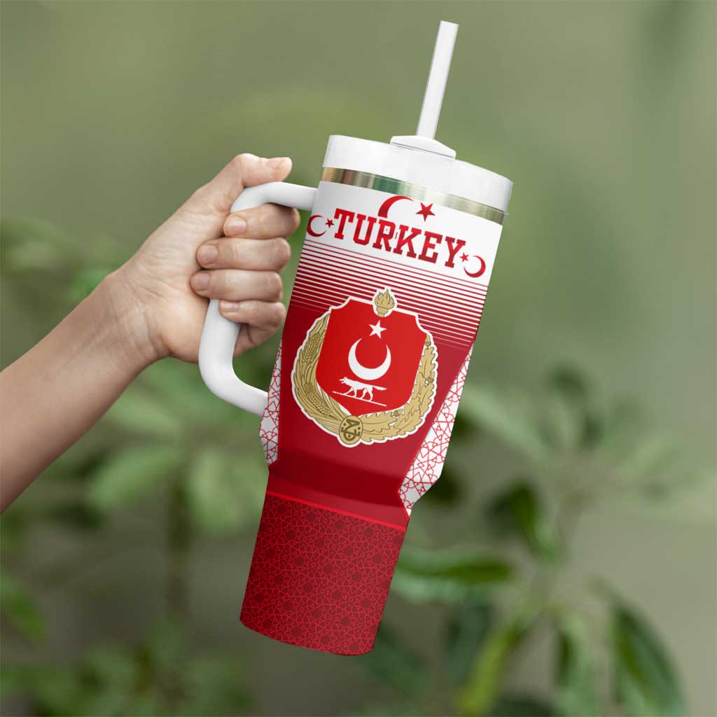 Turkey National Emblem and Cartoon Turkey Bird Tumbler With Handle with Red and White Gradient Design