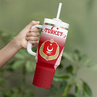 Turkey National Emblem and Cartoon Turkey Bird Tumbler With Handle with Red and White Gradient Design